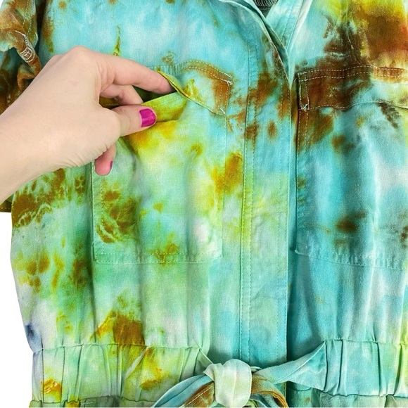 Handmade Tie Dye Jumpsuit Womens Size 8 Linen Jumper Pants Straight Leg Romper - Picture 5 of 14